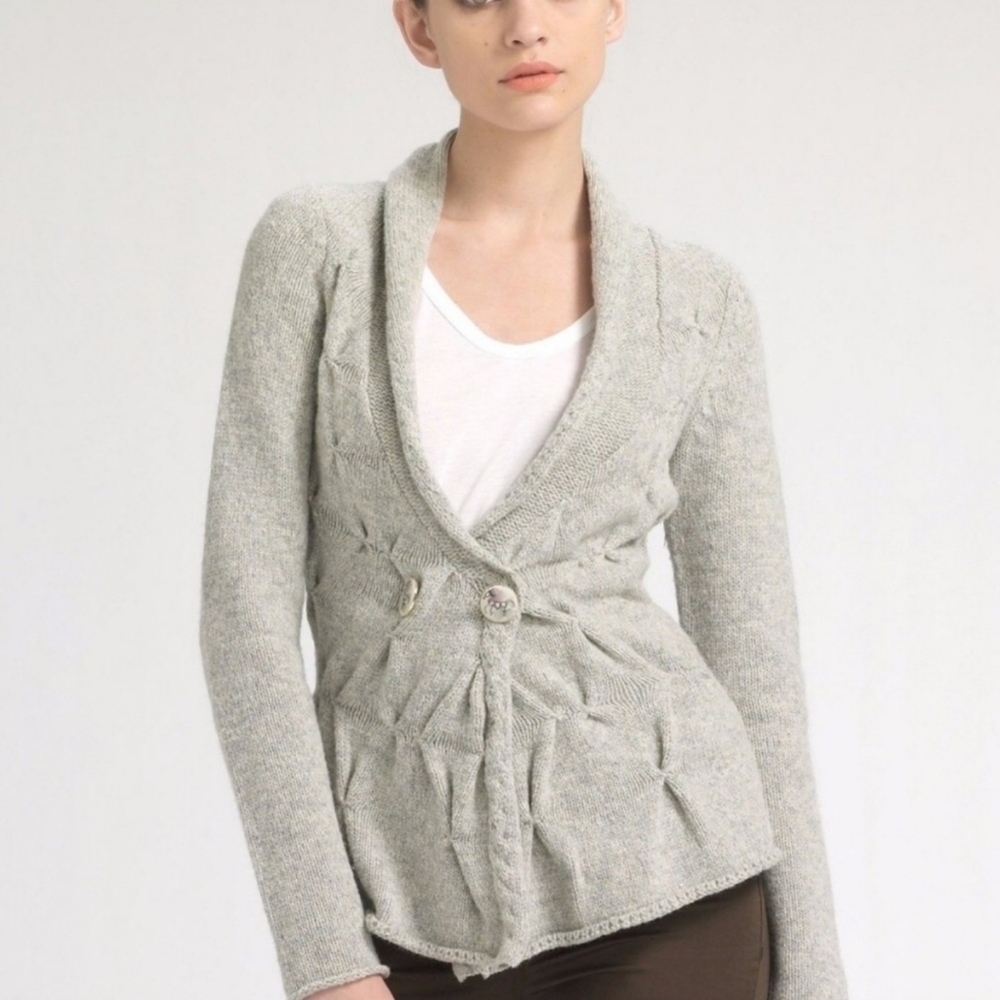 Anthropologie Leifsdottir Wool Shawl Neck Button Pin Tuck Cardigan Sweater XS - Picture 2 of 15